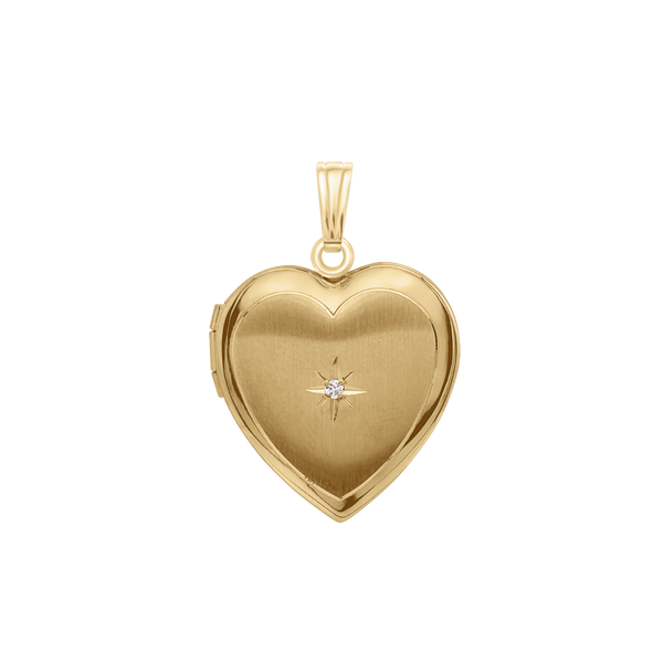 Heart Locket with Diamonds in 14K Gold Filled  with Optional Engraving (19 mm)