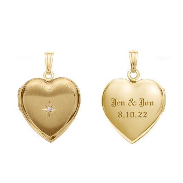 Heart Locket with Diamonds in 14K Gold Filled  with Optional Engraving (19 mm)