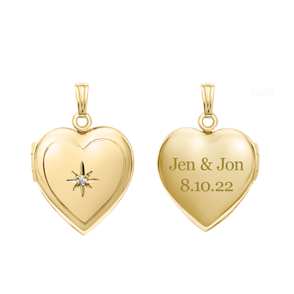 Heart Locket with Diamonds in 14K Gold Filled with Optional Engraving (15 mm)