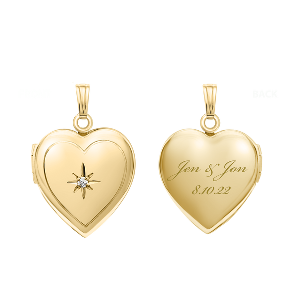 Heart Locket with Diamonds in 14K Gold Filled with Optional Engraving (15 mm)