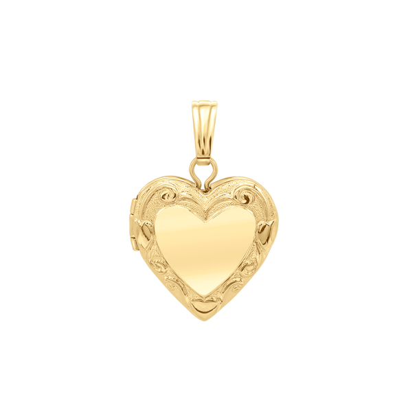 Embossed Heart Locket in 14K Gold Filled with Optional Engraving (13 mm)