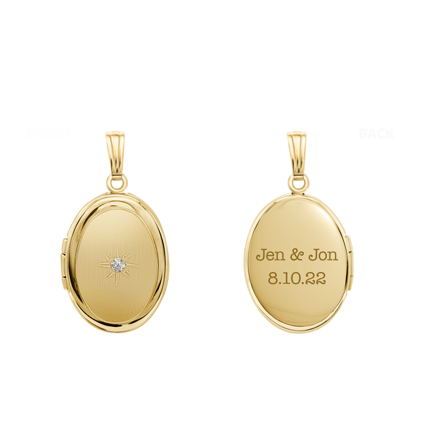 Oval Locket with Diamonds in 14K Gold with Optional Engraving (20 x 11 mm - 24 x 14 mm)