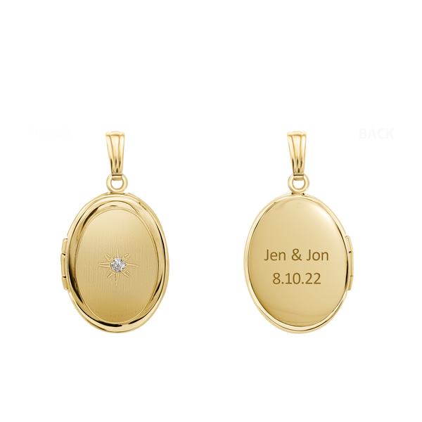 Oval Locket with Diamonds in 14K Gold with Optional Engraving (20 x 11 mm - 24 x 14 mm)