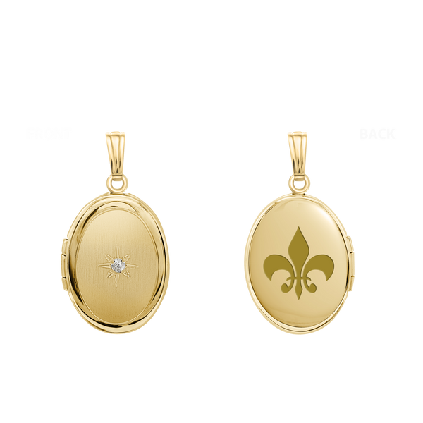 Oval Locket with Diamonds in 14K Gold with Optional Engraving (20 x 11 mm - 24 x 14 mm)