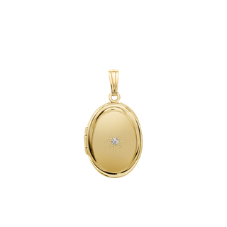 Oval Locket with Diamonds in 14K Gold with Optional Engraving (20 x 11 mm - 24 x 14 mm)