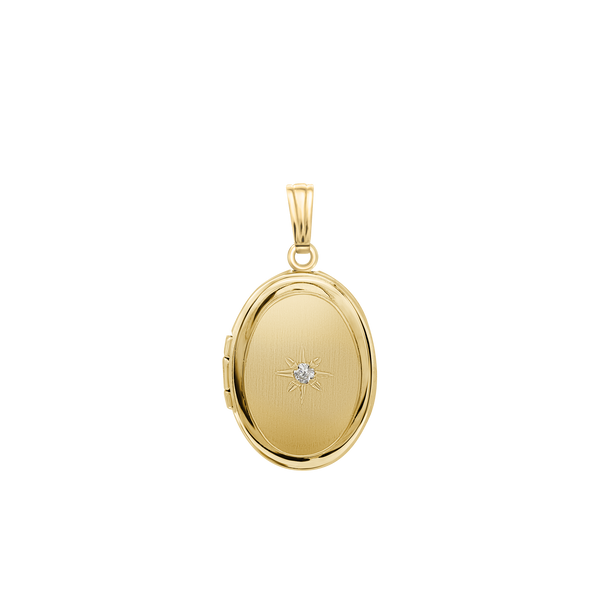 Oval Locket with Diamonds in 14K Gold with Optional Engraving (20 x 11 mm - 24 x 14 mm)