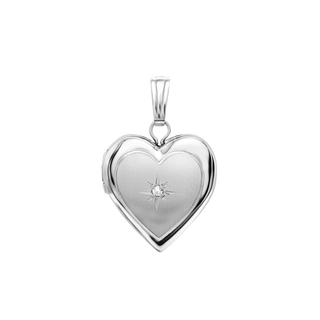 Heart Locket with Diamonds in Sterling Silver with Optional Engraving (15 mm)
