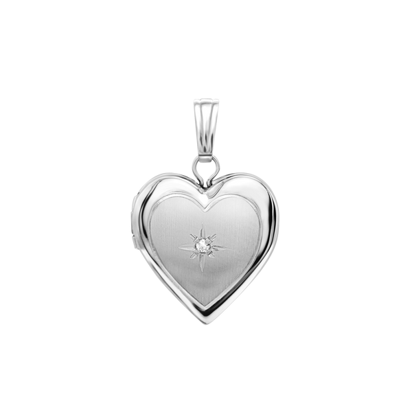 Heart Locket with Diamonds in Sterling Silver with Optional Engraving (15 mm)