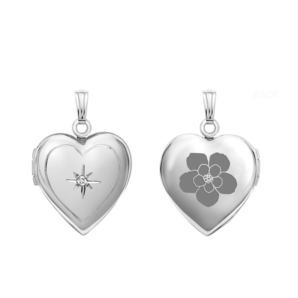 Heart Locket with Diamonds in Sterling Silver with Optional Engraving (15 mm)