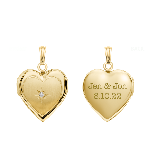 Heart Locket with Diamonds in 14K Gold with Optional Engraving (13 mm)