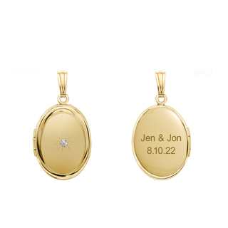 Oval Locket with Diamonds in 14K Gold with Optional Engraving (20 x 11 mm - 24 x 14 mm)
