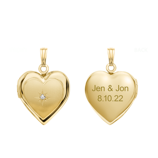 Heart Locket with Diamonds in 14K Gold with Optional Engraving (13 mm)
