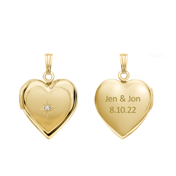 ITI NYC Heart Locket with Diamonds in 14K Gold with Optional Engraving (13 mm)
