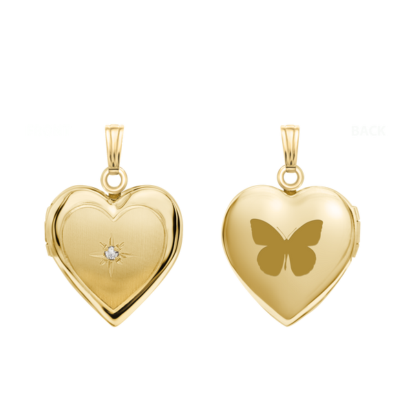 Heart Locket with Diamonds in 14K Gold with Optional Engraving (13 mm)