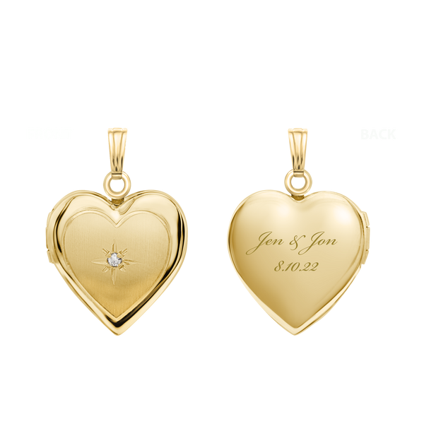 Heart Locket with Diamonds in 14K Gold with Optional Engraving (13 mm)