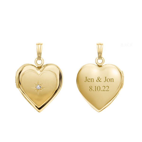 Heart Locket with Diamonds in 14K Gold with Optional Engraving (13 mm)