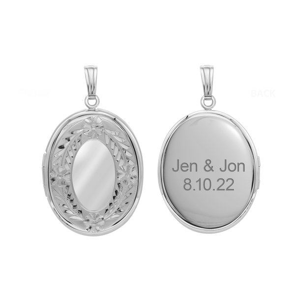 Hand Engraved Design Oval Locket in Sterling Silver with Optional Engraving (29 x 23 mm)