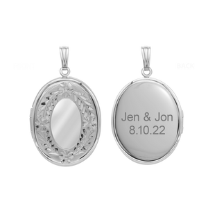 ITI NYC Hand Engraved Design Oval Locket in Sterling Silver with Optional Engraving (39 x 23 mm)