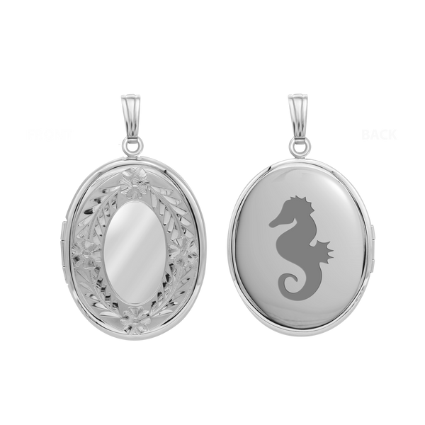 Hand Engraved Design Oval Locket in Sterling Silver with Optional Engraving (29 x 23 mm)