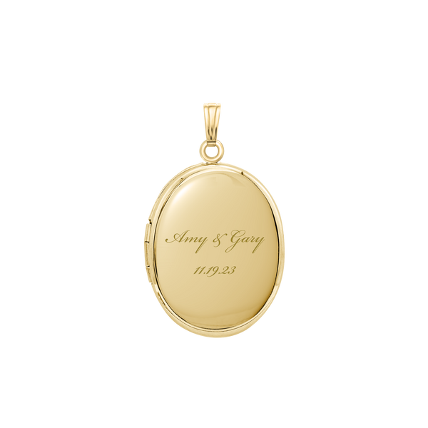 Plain Oval Locket in Sterling Silver 18K Yellow Gold Finish with Optional Engraving (16 x 14 mm - 48 x 39 mm)