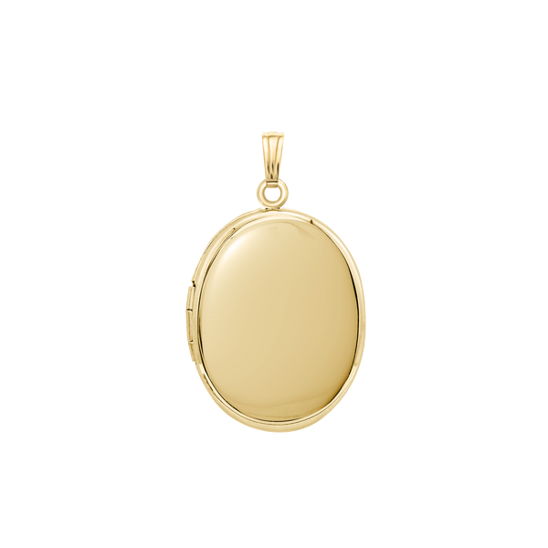 Plain Oval Locket in Sterling Silver 18K Yellow Gold Finish with Optional Engraving (16 x 14 mm - 48 x 39 mm)