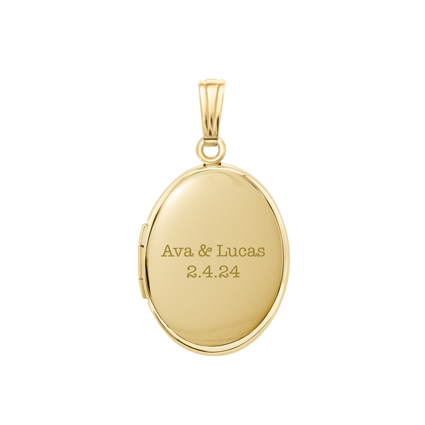 Plain Oval Locket in Sterling Silver 18K Yellow Gold Finish with Optional Engraving (16 x 14 mm - 48 x 39 mm)