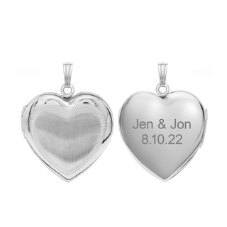 ITI NYC Hand Engraved Design Heart Locket in Sterling Silver with Optional Engraving (31 x 22 mm)
