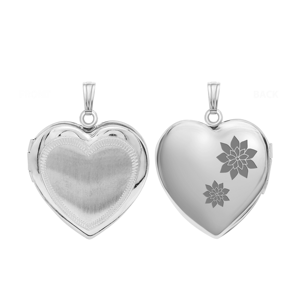 Hand Engraved Design Heart Locket in Sterling Silver with Optional Engraving (20 mm)