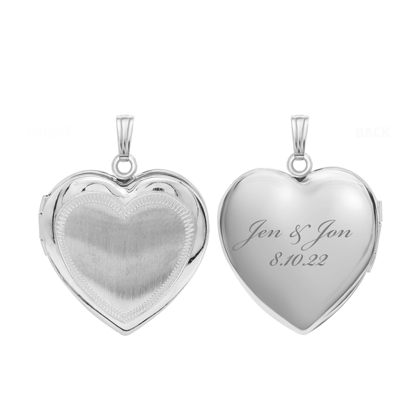 ITI NYC Hand Engraved Design Heart Locket in Sterling Silver with Optional Engraving (31 x 22 mm)