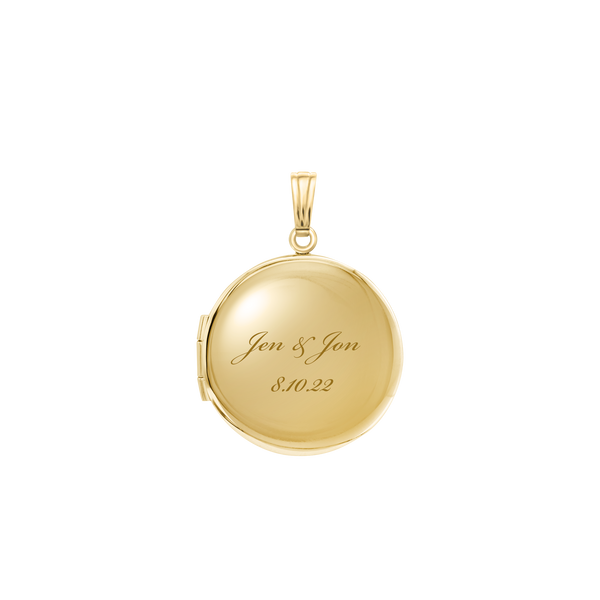 Plain Round Locket in 14K Gold with Optional Engraving (14 mm - 19 mm)