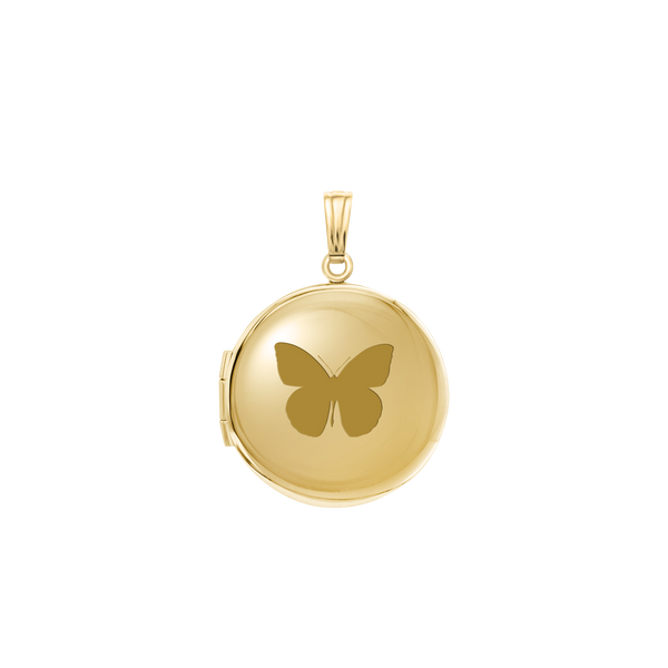 Plain Round Locket in 14K Gold with Optional Engraving (14 mm - 19 mm)