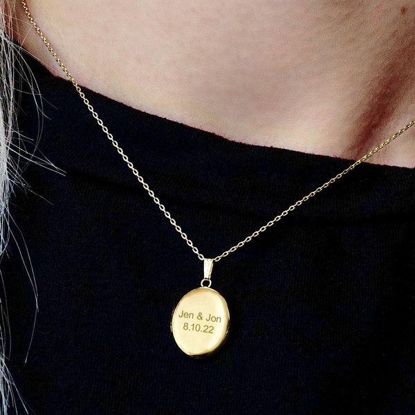 ITI NYC Plain Oval Locket in Sterling Silver 18K Yellow Gold Finish with Optional Engraving (23 x 14 mm - 57 x 39 mm)