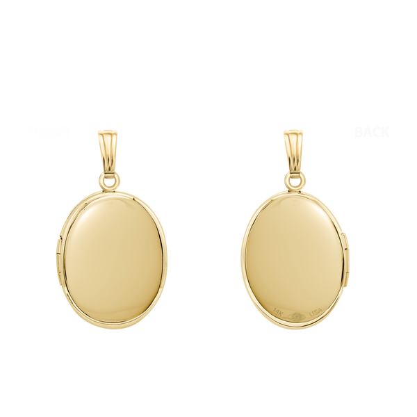 Plain Oval Locket in 14K Gold with Optional Engraving (20 x 11 mm - 30 x 17 mm)