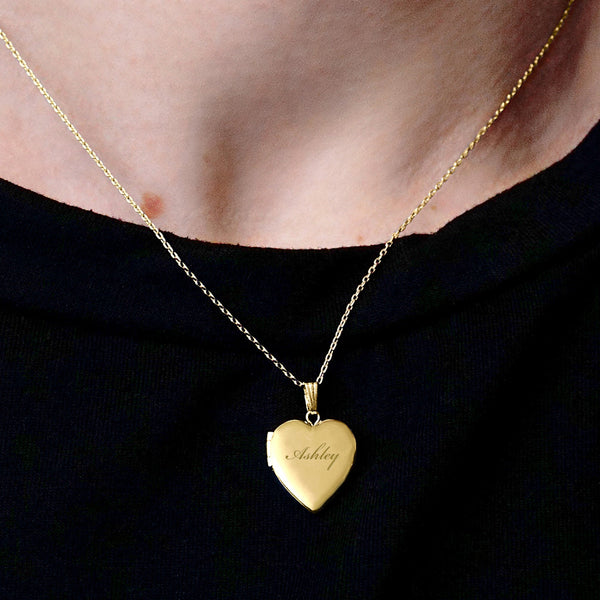 ITI NYC Plain Heart Locket in Sterling Silver 18K Yellow Gold Finish with Optional Engraving (22 x 15 mm - 34 x 26 mm)