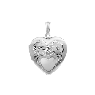 Hand Engraved Design Heart Locket in Sterling Silver with Optional Engraving (20 mm)