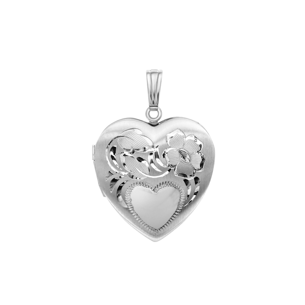 Hand Engraved Design Heart Locket in Sterling Silver with Optional Engraving (20 mm)