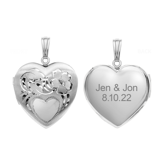 ITI NYC Hand Engraved Design Heart Locket in Sterling Silver with Optional Engraving (31 x 22 mm)