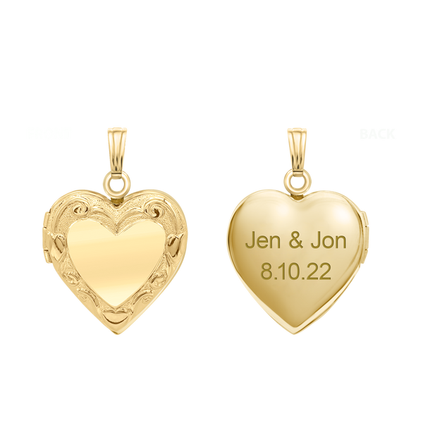 Embossed Heart Locket in 14K Gold Filled with Optional Engraving (13 mm)