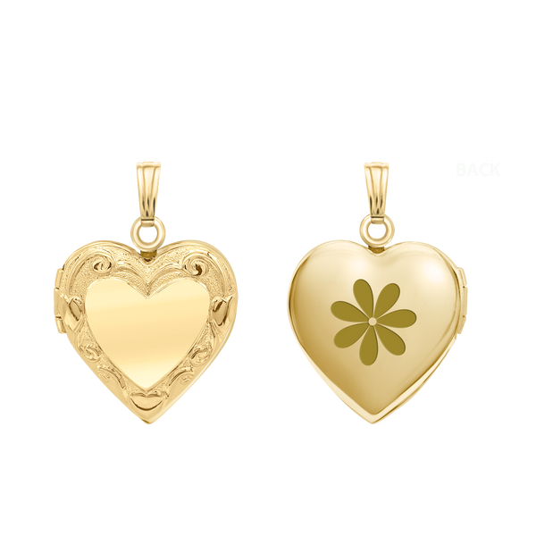 Embossed Heart Locket in 14K Gold Filled with Optional Engraving (13 mm)