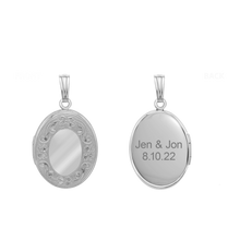 Load image into Gallery viewer, ITI NYC Hand Engraved Design Oval Locket in Sterling Silver with Optional Engraving (23 x 14 mm)
