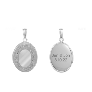 ITI NYC Hand Engraved Design Oval Locket in Sterling Silver with Optional Engraving (23 x 14 mm)