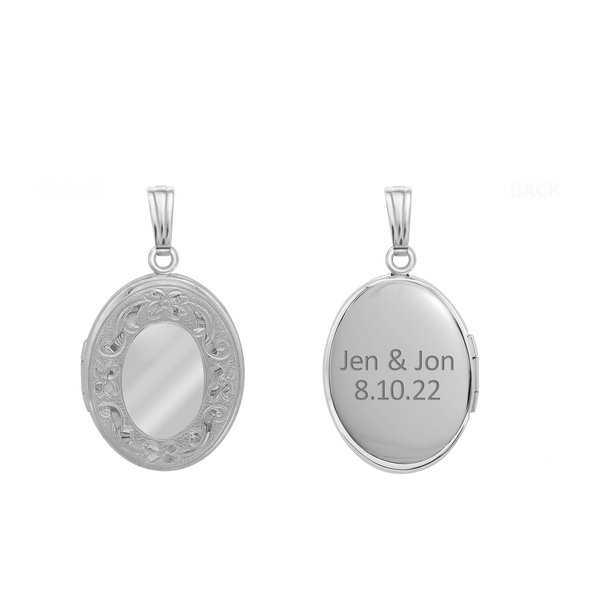 Hand Engraved Design Oval Locket in Sterling Silver with Optional Engraving (16 x 14 mm - 21 x 16 mm)