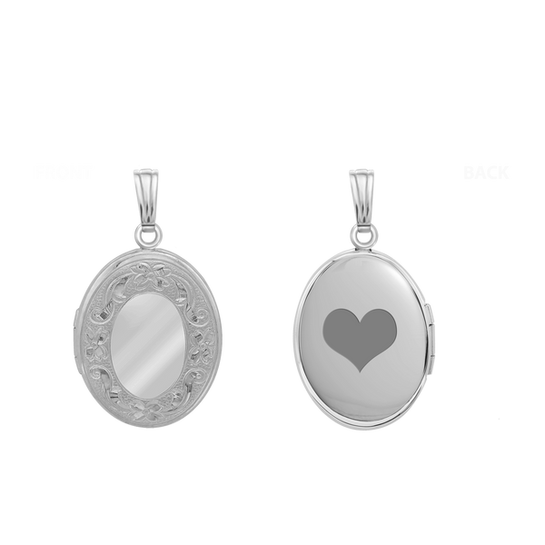Hand Engraved Design Oval Locket in Sterling Silver with Optional Engraving (16 x 14 mm - 21 x 16 mm)