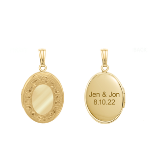ITI NYC Hand Engraved Design Oval Locket in 14K Gold Filled with Optional Engraving (23 x 13 mm)