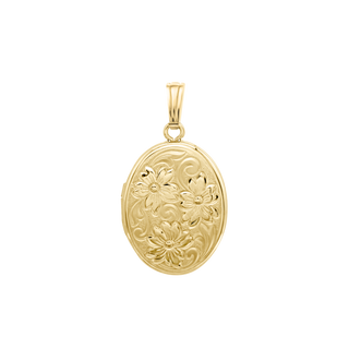 ITI NYC Special Order Only: Hand Engraved Design Oval Locket in 14K Yellow Gold (16 x 29 mm)