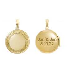 Load image into Gallery viewer, ITI NYC Embossed Round Locket in 14K Gold Filled with Optional Engraving (27 x 19 mm)
