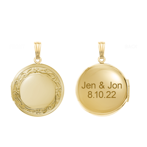 ITI NYC Embossed Round Locket in 14K Gold Filled with Optional Engraving (27 x 19 mm)