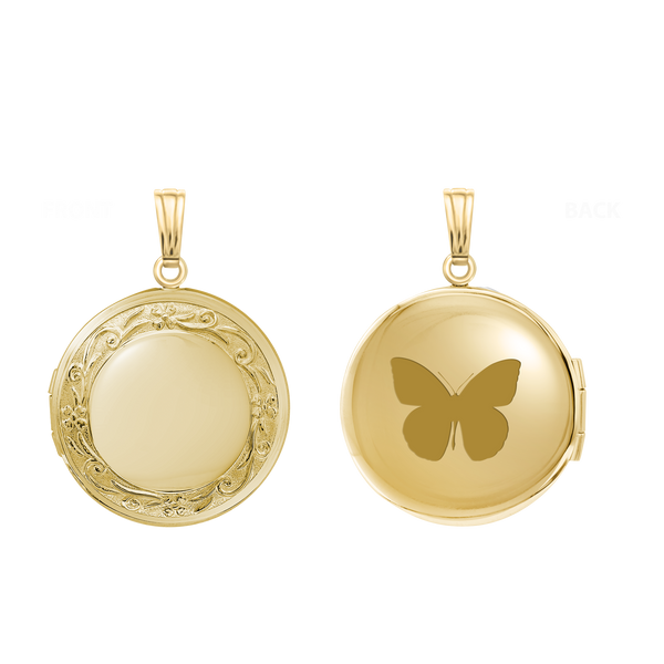 Embossed Round Locket in 14K Gold Filled with Optional Engraving (19 mm)