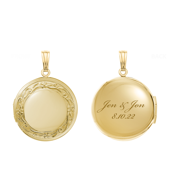 ITI NYC Embossed Round Locket in 14K Gold Filled with Optional Engraving (27 x 19 mm)