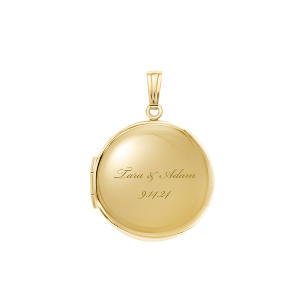 Plain Round Locket in 14K Gold with Optional Engraving (14 mm - 19 mm)